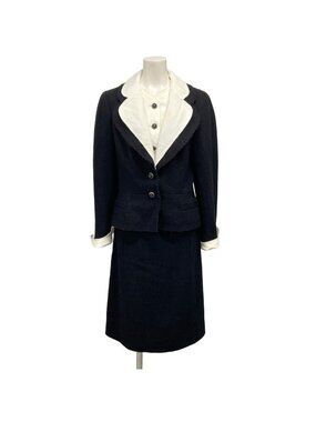 Chanel Skirt Suit Black Shoulder Pad CC Logo Wool